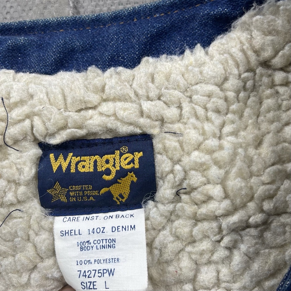 Vintage Wrangler Denim Vest‎ Mens Large Blue Sherpa Lined Button Up USA - Picture 5 of 11